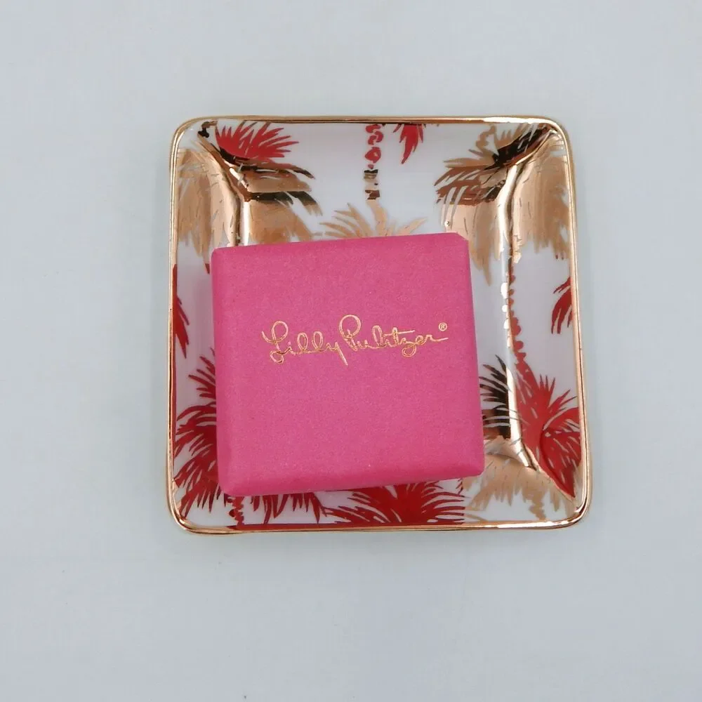 Lilly Pulitzer Soap And Tray Set NIB Featured in Metallic Palms 172423